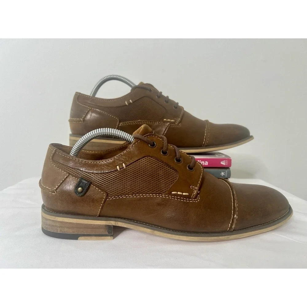 Steve Madden Mens Jagwar Cap Toe Oxford Brown Leather Dress Casual Shoes Sz 9.5‎